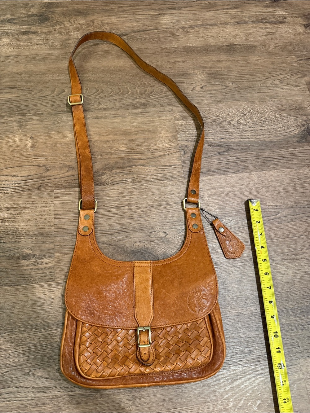 Anonimo Florentino Woven Flap Crossbody Bag in Tan Leather